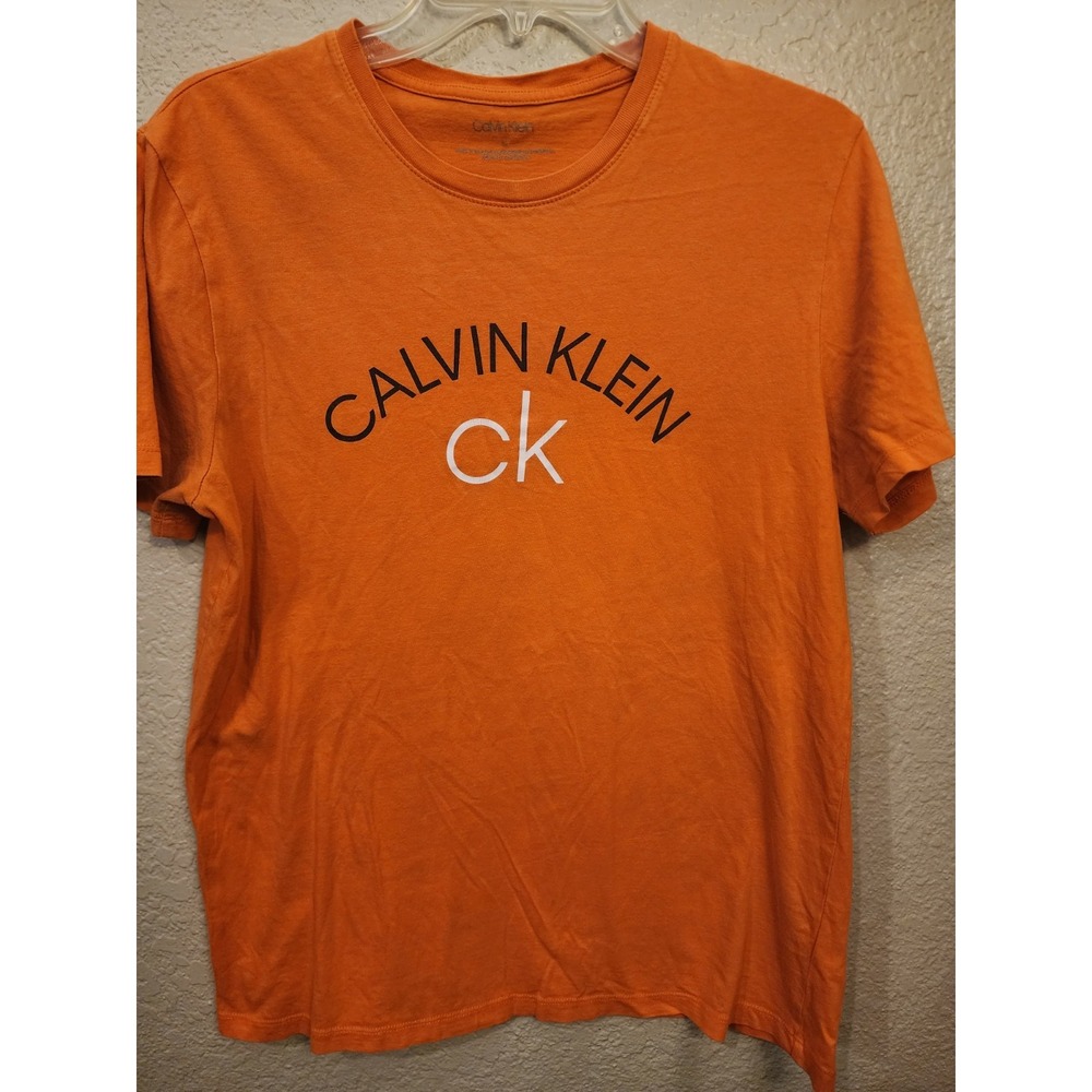 Calvin Klein Men's T-shirt, Size Medium, Orange Cotton, Crew Neck, Short Sleeve